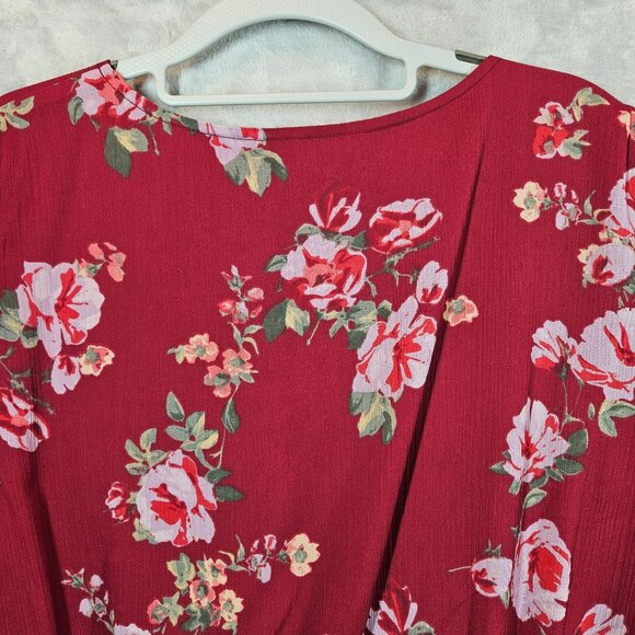 Maurices Floral Burgundy Peplum Blouse XXL Career Feminine peplum office floral - Picture 10 of 14